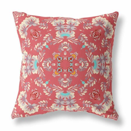 HOMEROOTS 26 in. Filigree Indoor & Outdoor Zip Throw Pillow Red & Off-White 411203